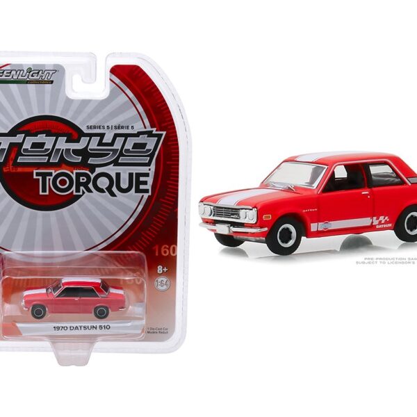 Greenlight 1:64 Tokyo Torque Series 5 – 1970 Datsun 510 – Red with white stripe