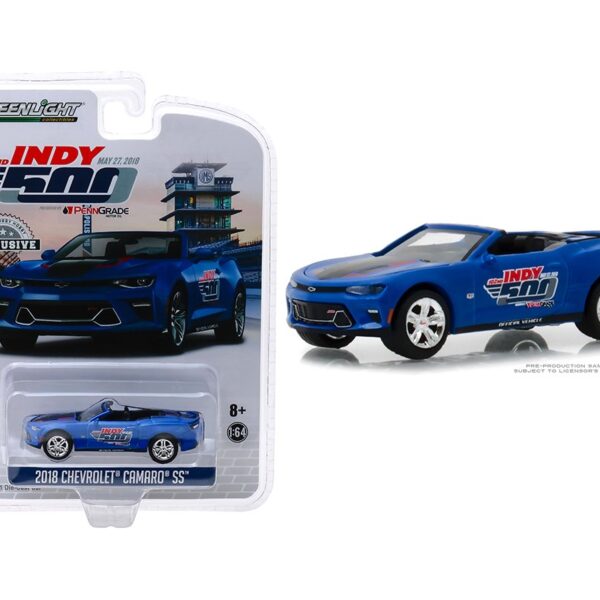 Greenlight 1:64 Hobby Exclusive – 2018 Chevrolet Camaro Convertible – 102nd Running Indy 500 Festival Car – Blue
