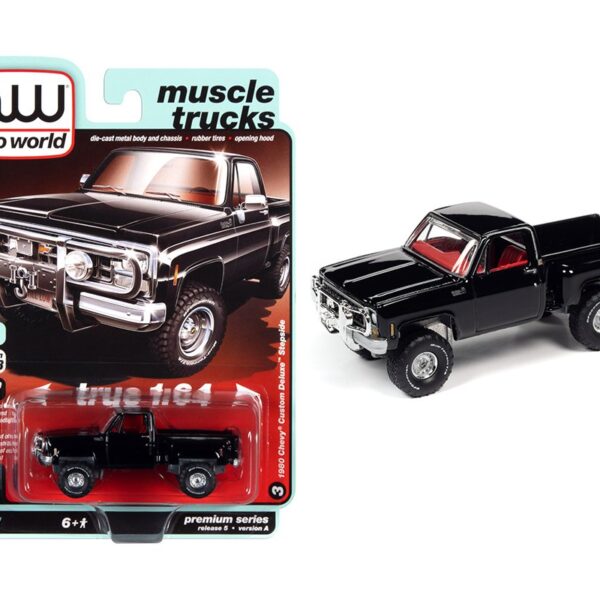 Auto World 1:64 1980 Chevrolet Custom Deluxe 10 Stepside – Black