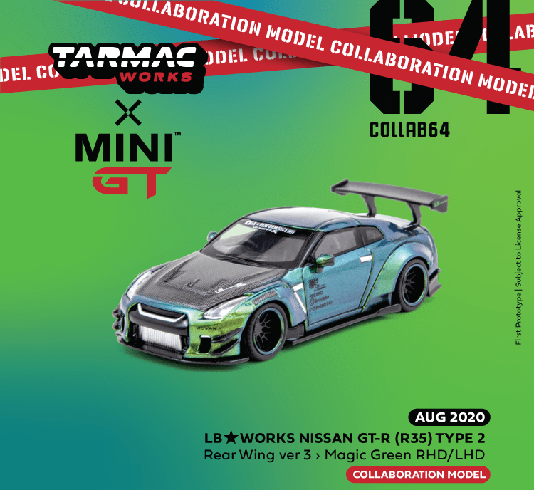 Mini GT 1:64 Tarmac Works Exclusive LB-Works Nissan GT-R R35 Type 2 Rear Wing Version 3 LHD Special Magic Green Color Limited Edition