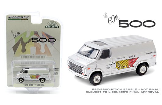 Greenlight 1:64 Hobby Exclusive – 1976 GMC Vandura – 60th Annual Indianapolis 500 Mile Race GMC Transportation (Silver)