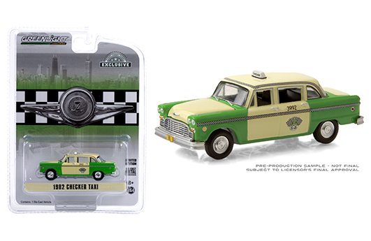 Greenlight 1:64 Hobby Exclusive – 1982 Checker Motors Marathon A11 – Chicago Checker Taxi Affl, Inc. (Green/Cream)