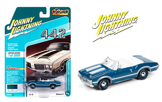Johnny Lightning 1:64 Classic Gold Release 2 – 1970 Oldsmobile 442 Convertible Agean Aqua