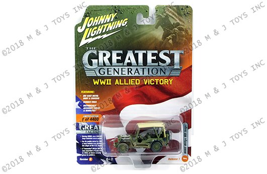 Johnny Lightning 1:64 The Greatest Generation: WWII Allied Victory – Willys MB Jeep with Beige Soft Top (Dirty Version)