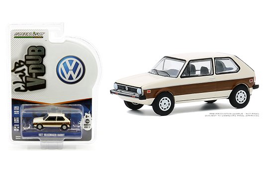 Greenlight 1:64 Club Vee-Dub Series 11 – 1977 Volkswagen Rabbit with Woody Graphics (White/Wood)