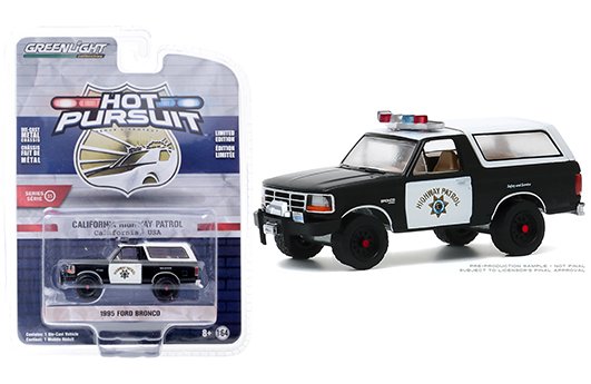 Greenlight 1:64 Hot Pursuit Series 35 – 1995 Ford Bronco – California Highway Patrol (Black/White)