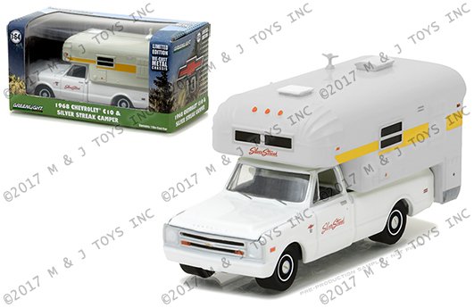 Greenlight 1:64 Hobby Exclusive – 1968 Chevrolet C20 Chyenne with Sliver Streak Camper (White)