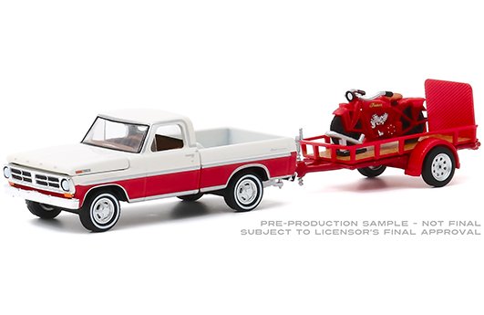 Greenlight 1:64 Hitch & Tow Series 20 – 1972 Ford F-100 (White/Red) with Trailer & 1920 Indian Scout (Red)