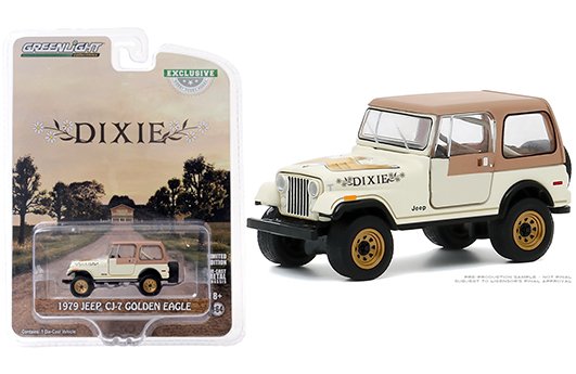 Greenlight 1:64 – Hobby Exclusive – 1979 Jeep CJ-7 Golden Eagle “Dixie” (Cream/Brown Top)