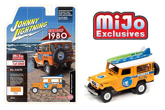 Johnny Lightning 1:64 MiJo Exclusives – 1980 Toyota Land Cruiser Hard Top Off-Road 4×4 with Surfboard – Limited to 2,400 pieces