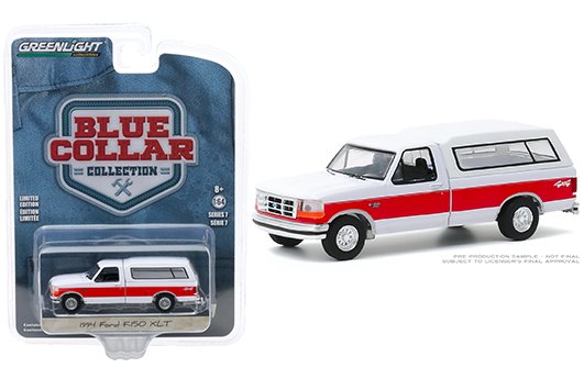 Greenlight 1:64 Blue Collar 2020 Series 7 – 1994 Ford F-150 XLT with Camper Shell (White/Red)