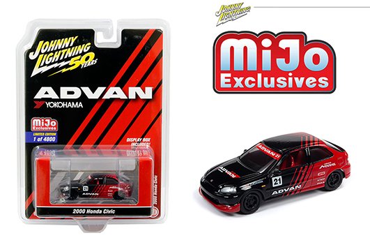Johnny Lightning 1:64 50th Anniversary – MiJo Exclusives – 2000 Honda Civic Advan Yokohama Limited Edition 1 of 4800 (Red/Black)