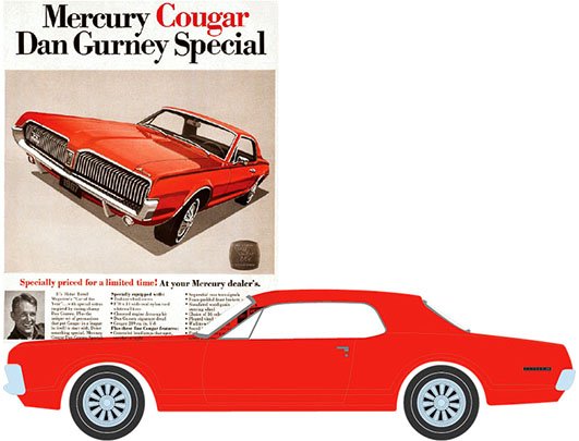 Greenlight 1:64 Vintage Ad Cars Series 2 – 1967 Mercury Cougar “Mercury Cougar Dan Gurney Special” (Red)