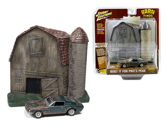 Johnny Lightning 1:64 Dioramas 2018 Release 4 – Barn Finds: Lost Legends – Old barn and silo with 1968 Ford Mustang GT Fastback(Faded Highland Green)