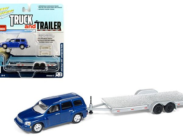 Johnny Lightning 1:64 Truck and Trailer – Version B- 2018 Chevrolet HHR BL W/ open Trailer (Blue)