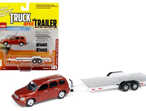 Johnny Lightning 1:64 Truck and Trailer – Version B- 2018 Chevrolet HHR BL W/ open Trailer (Orange)