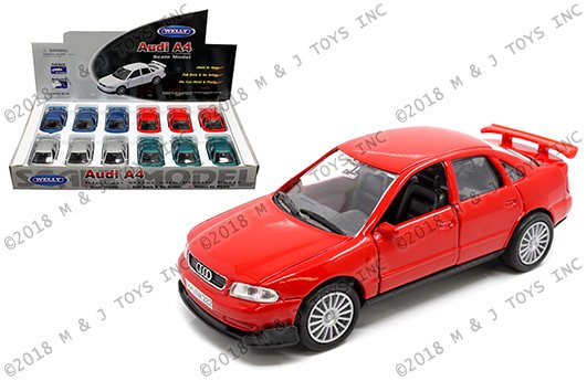 Welly 1:32 Display – Audi A4 (Blue, Red, Silver, Green)