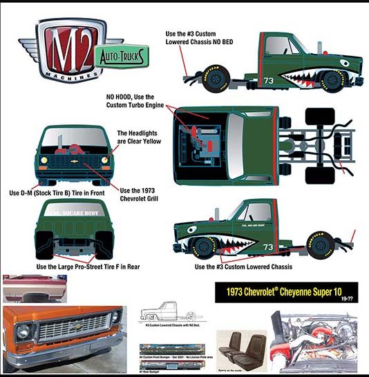 M2 Machines 1:64 Auto-Trucks – Hobby Exclusive – 1973 Chevrolet Cheyenne Super 10 NO BED Fighter Jet Big Mouth – Limited Edition