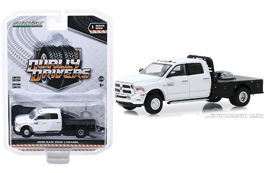 Greenlight 1:64 Dually Drivers Series 1 – 2018 Ram 3500 Dually Flatbed (White)