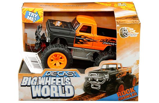 InfoTech Big Wheels World Die-Cast Truck 8″ in Try Me box (Orange/Matte Black)(Friction Powered)