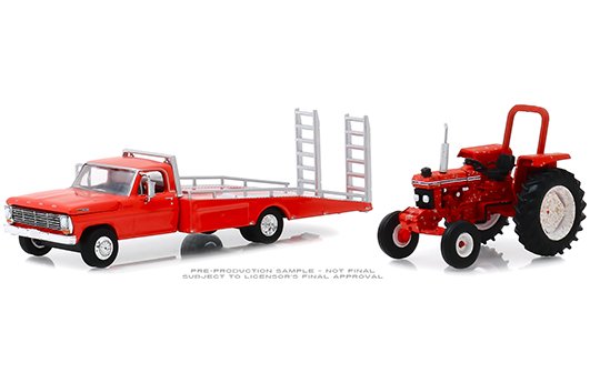 Greenlight 1:64 HD Trucks Series 16 – 1969 Ford F-350 Ramp Truck with 1985 Ford 5610 Tractor (Red)