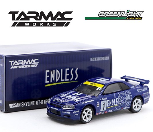 Greenlight 1:64 Tarmac Works Exclusive – Nissan GT-R R34 ENDLESS (Blue)