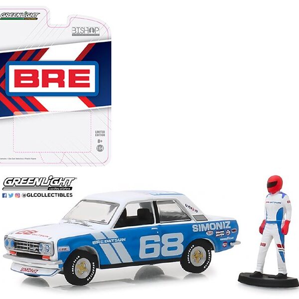 Greenlight 1:64 Bishop Exclusive 1971 Datsun 510 Wide Body BRE #68 With Racing Figure