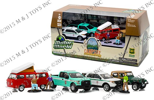 Greenlight 1:64 Motor World Diorma – Campsite Cruisers- United States Forest Service (USFS) Edition