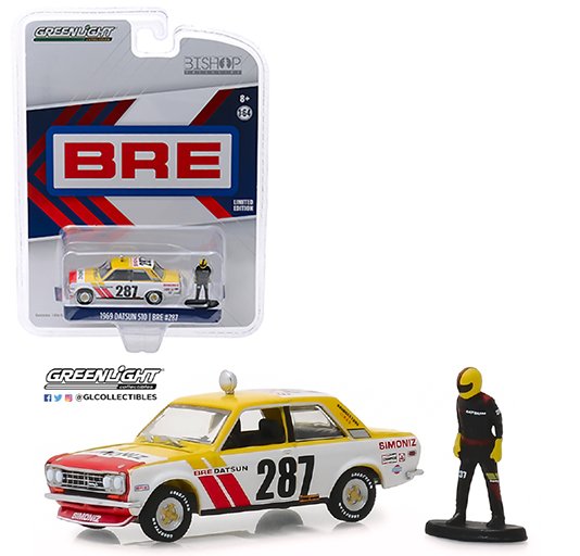 [Preorder] Greenlight 1:64 Bishop Exclusive 1971 Datsun 510 Wide Body BRE #287 With Racing Figure