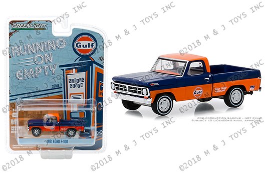 Greenlight 1:64 Running On Empty Series 7 – 1971 Ford F-100 – Gulf Oil (Orange/Blue)