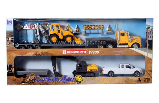 NEW RAY 1:43 CONSTRUCTION VEHICLE SET – KENWORTH W900 – FORD F250