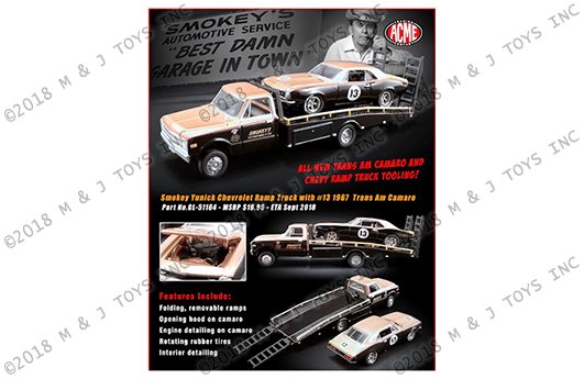 ACME 1:64 Smokey Yunick Chevrolet Ramp Truck with #13 1967 Trans Am Camaro