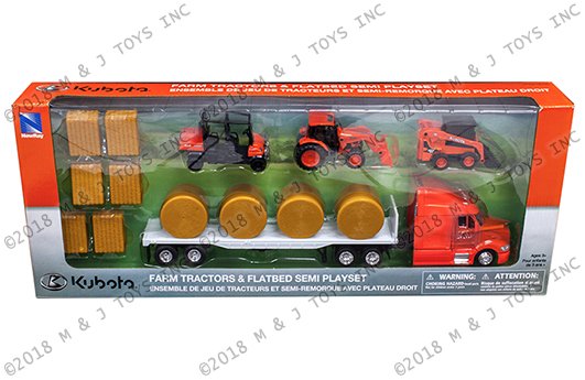 New Ray Kubota Farm Tractors & Peterbilt Flatbed Semi Playset