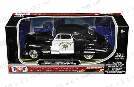 MOTOR MAX 1:24 W/B 1948 CHEVROLET AEROSEDAN FLEETLINE CALIFORNIA HIGHWAY PATROL POLICE