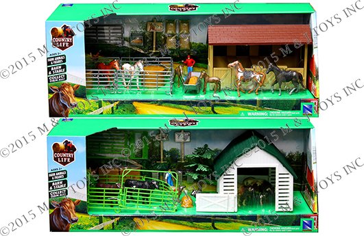 NEWRAY COUNTRY LIFE – FARM SET WITH ANIMALS, FIGURE AND SHELTER (2 STYLES)