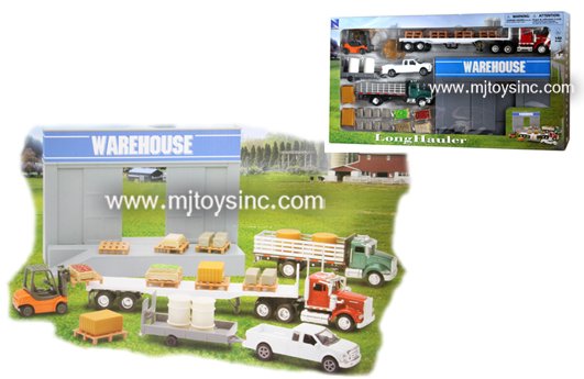 NEWRAY 1:43 TRAILER WAREHOSUE PLAYSET WITH 1:43 TRUCK & FORKLIFT